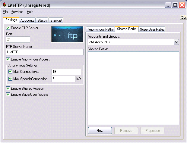 Screenshot of LiteFTP 2.6