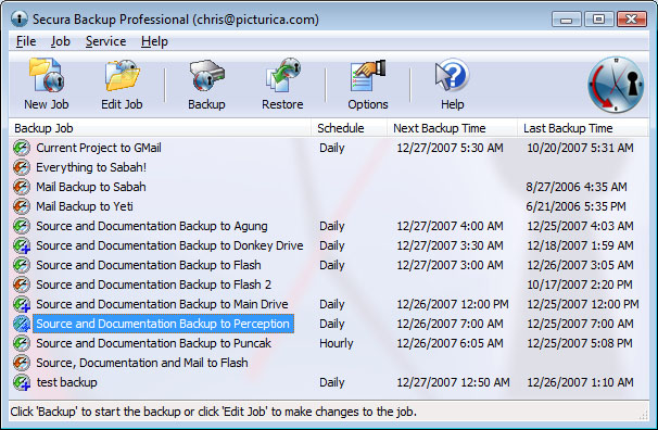 Click to view Secura Backup Professional 3.09 screenshot