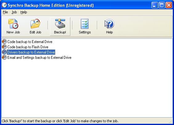 Screenshot of Synchro Backup Home Edition